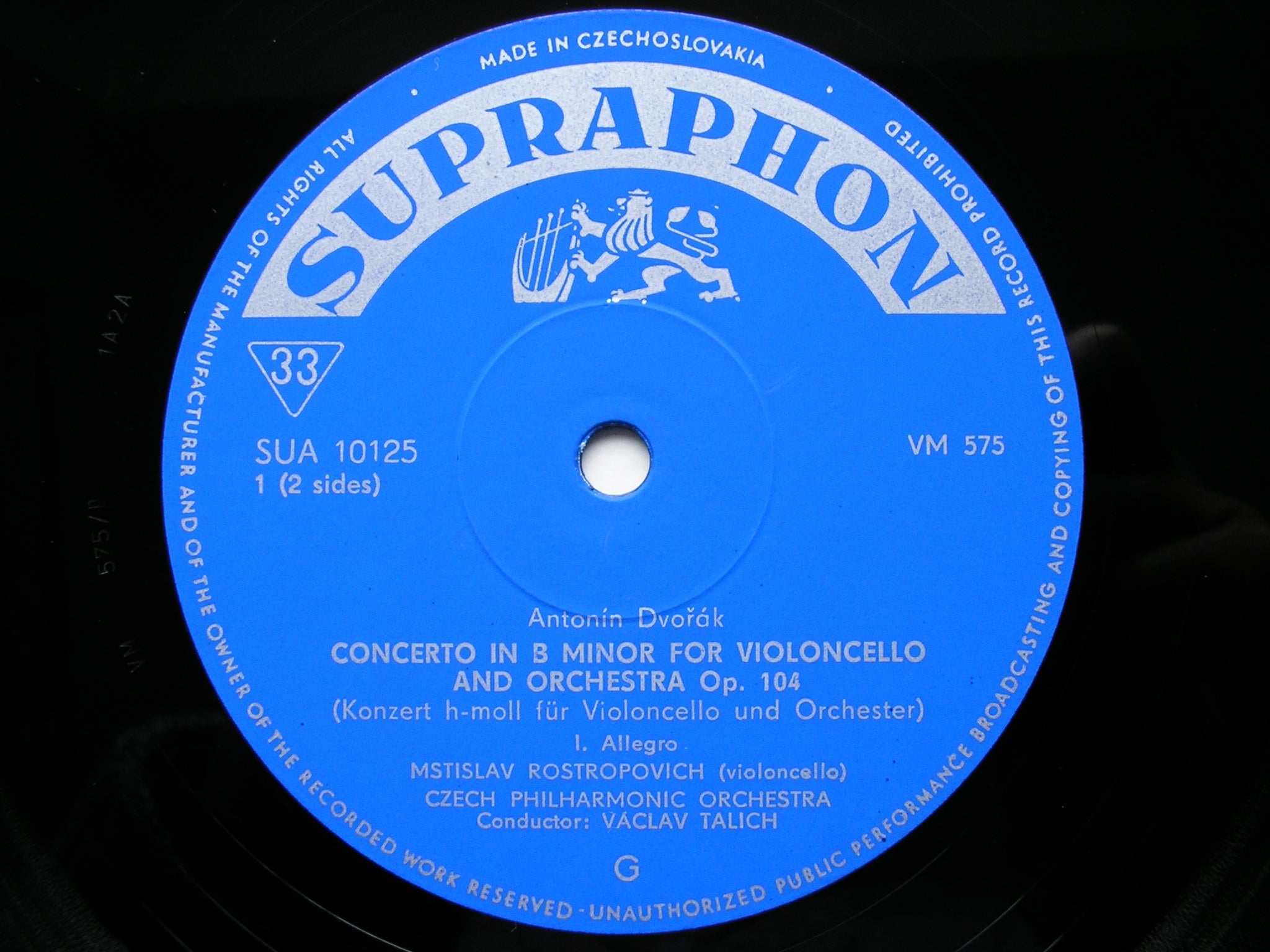 DVORAK: CELLO CONCERTO    ROSTROPOVICH / CZECH PHILHARMONIC / TALICH     SUA 10125