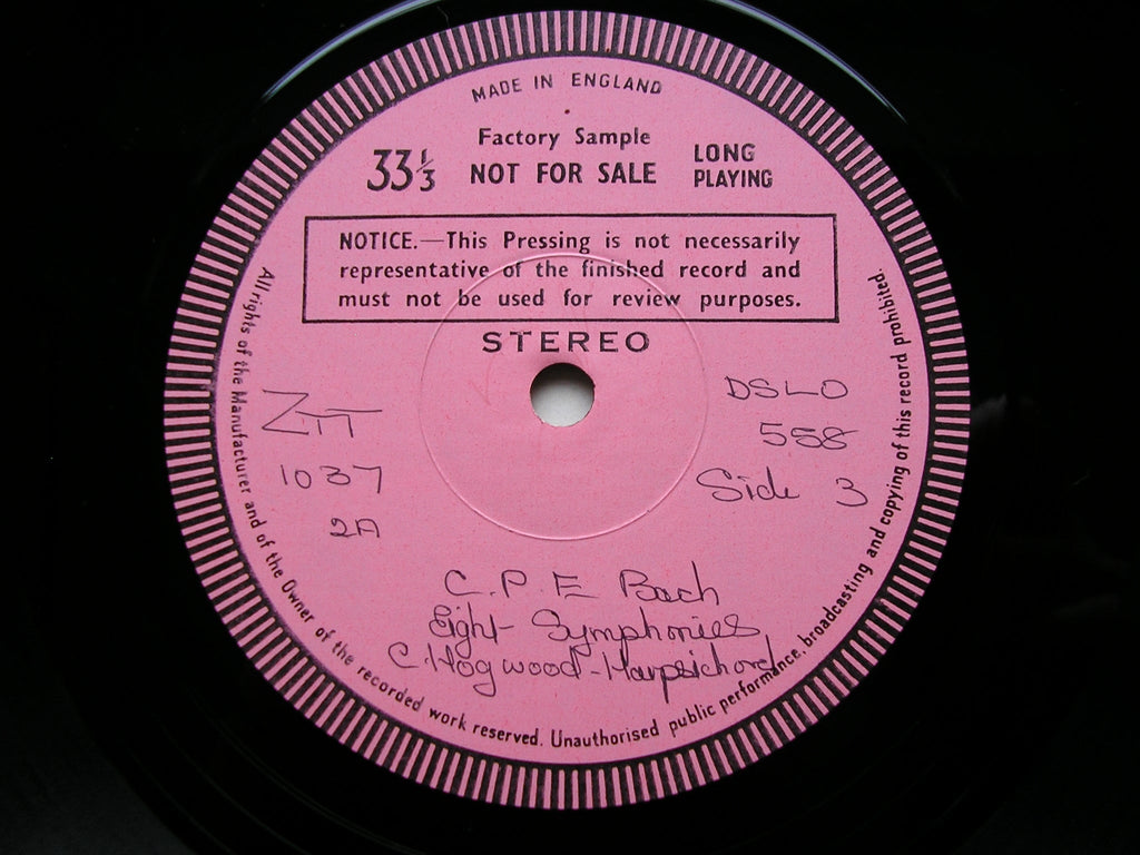 BACH CPE: EIGHT SYMPHONIES      HOGWOOD / ACADEMY OF ANCIENT MUSIC   2LP     test pressing     DSLO 557-8