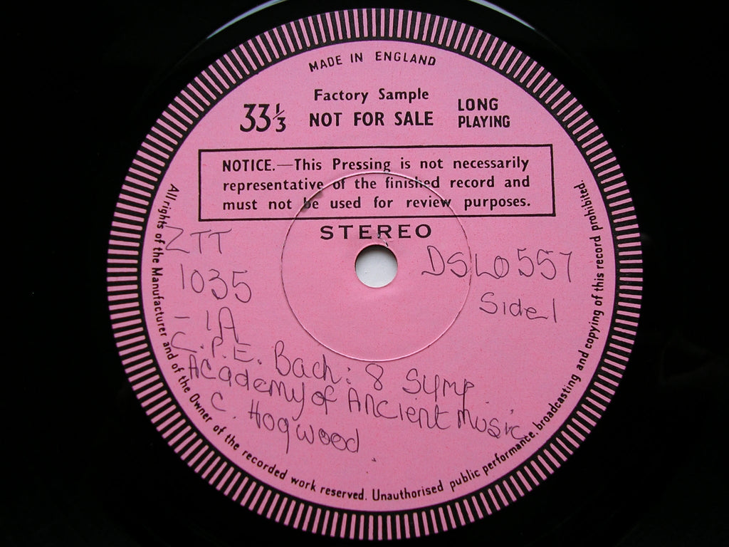 BACH CPE: EIGHT SYMPHONIES      HOGWOOD / ACADEMY OF ANCIENT MUSIC   2LP     test pressing     DSLO 557-8