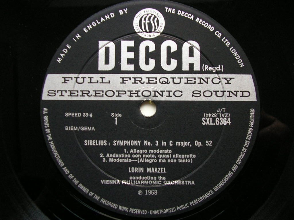 SIBELIUS: THE SEVEN SYMPHONIES / TAPIOLA / KARELIA SUITE  MAAZEL / VIENNA PHILHARMONIC Decca 5LP