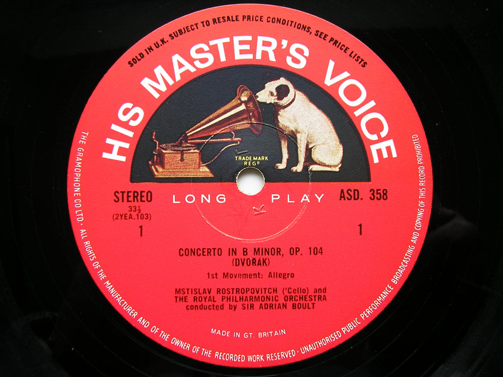 DVORAK: CELLO CONCERTO     ROSTROPOVICH / ROYAL PHILHARMONIC / BOULT     ASD 358