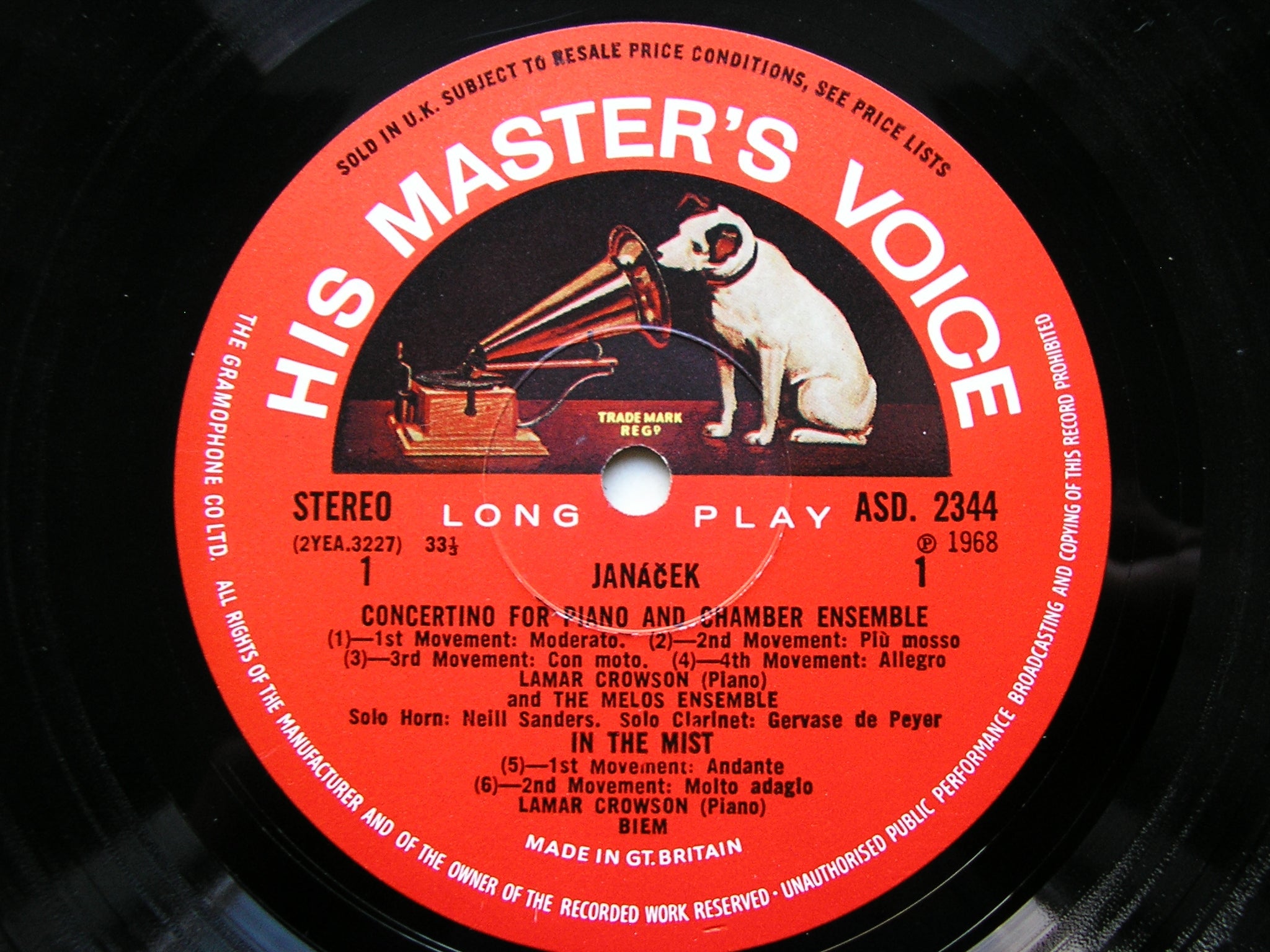 JANACEK: CHAMBER MUSIC     THE MELOS ENSEMBLE     ASD 2344