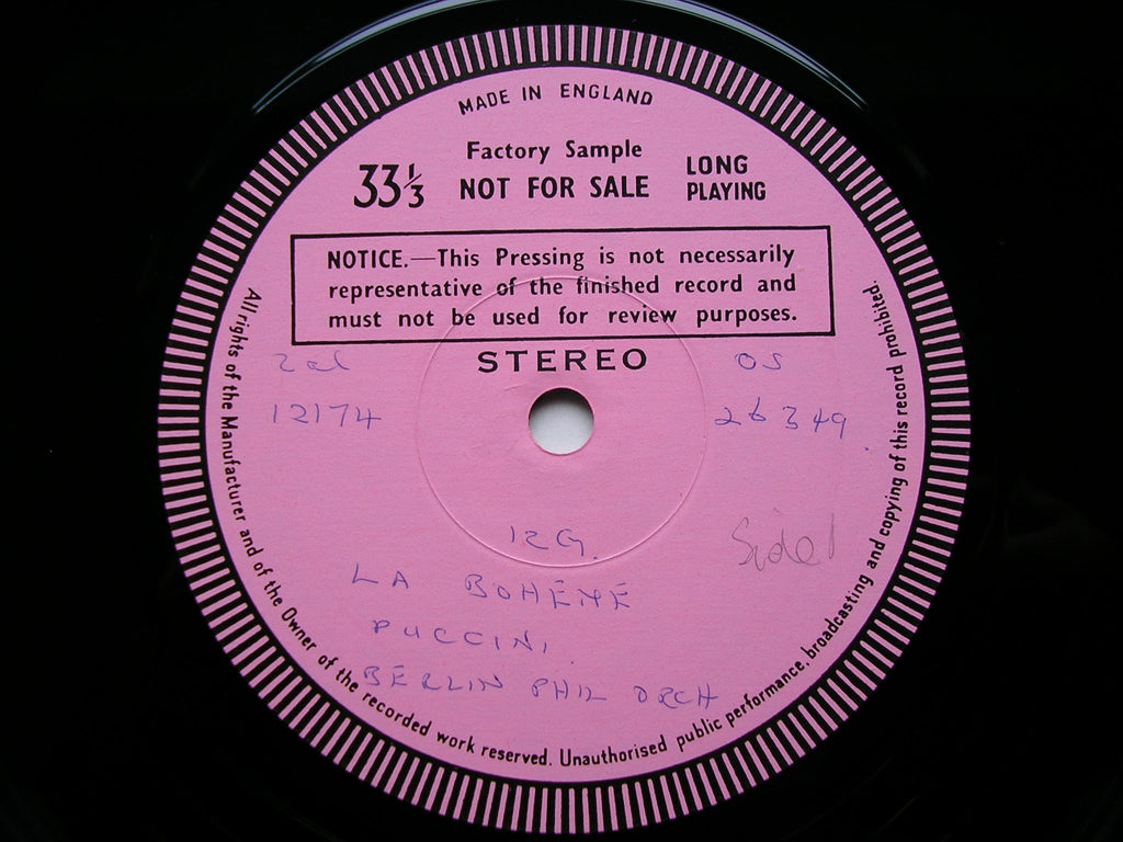 PUCCINI: LA BOHEME    PAVAROTTI / FRENI / GHIAUROV / BERLIN PHILHARMONIC / KARAJAN    2LP   test pressing    SET 565-6