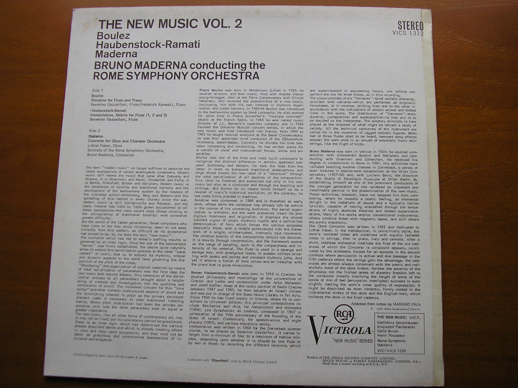 THE NEW MUSIC  Volume 2     BOULEZ / MADERNA / HAUBENSTOCK-RAMATI     ROME SYMPHONY / MADERNA     VICS 1312
