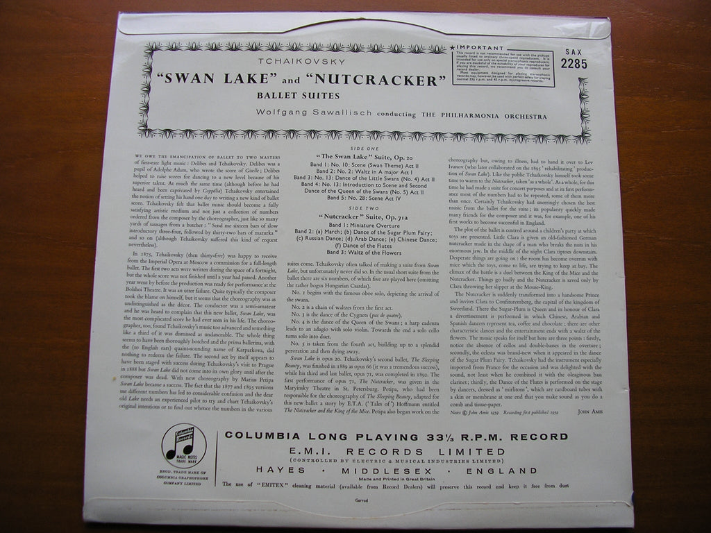 TCHAIKOVSKY: SWAN LAKE Suite / NUTCRACKER Suite     SAWALLISCH / PHILHARMONIA    SAX 2285