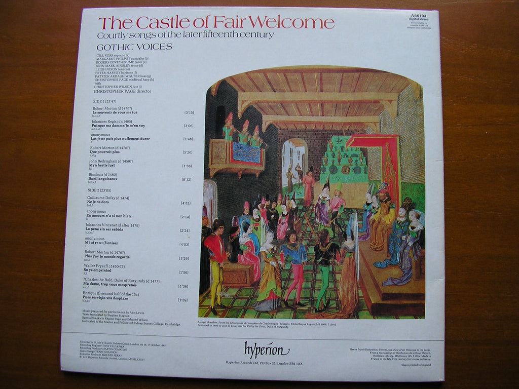 THE CASTLE OF FAIR WELCOME: COURTLY SONGS OF THE 15th CENTURY     GOTHIC VOICES     A66194