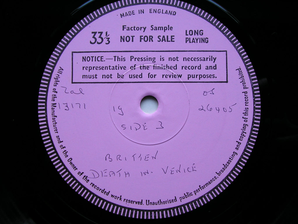 BRITTEN: DEATH IN VENICE    PEARS / SHIRLEY-QUIRK / ENGLISH OPERA GROUP / ENGLISH CHAMBER ORCHESTRA / BEDFORD   3LP   test pressing    SET 581-3
