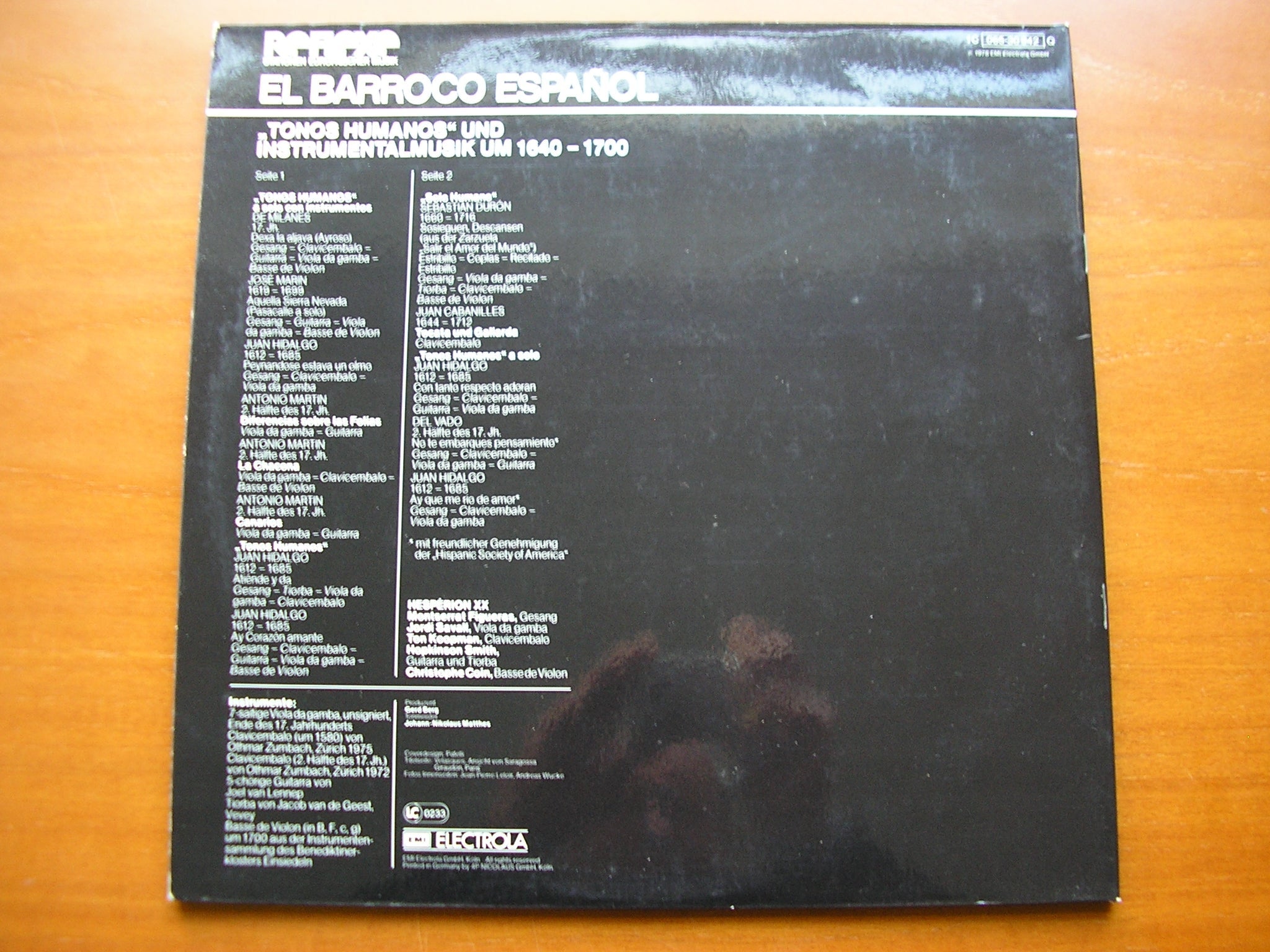 EL BARROCO ESPANOL 1640-1700: HIDALGO / DURON / CABANILLES / MARTIN / MARIN       HESPERION XX / SAVALL   065 30 942