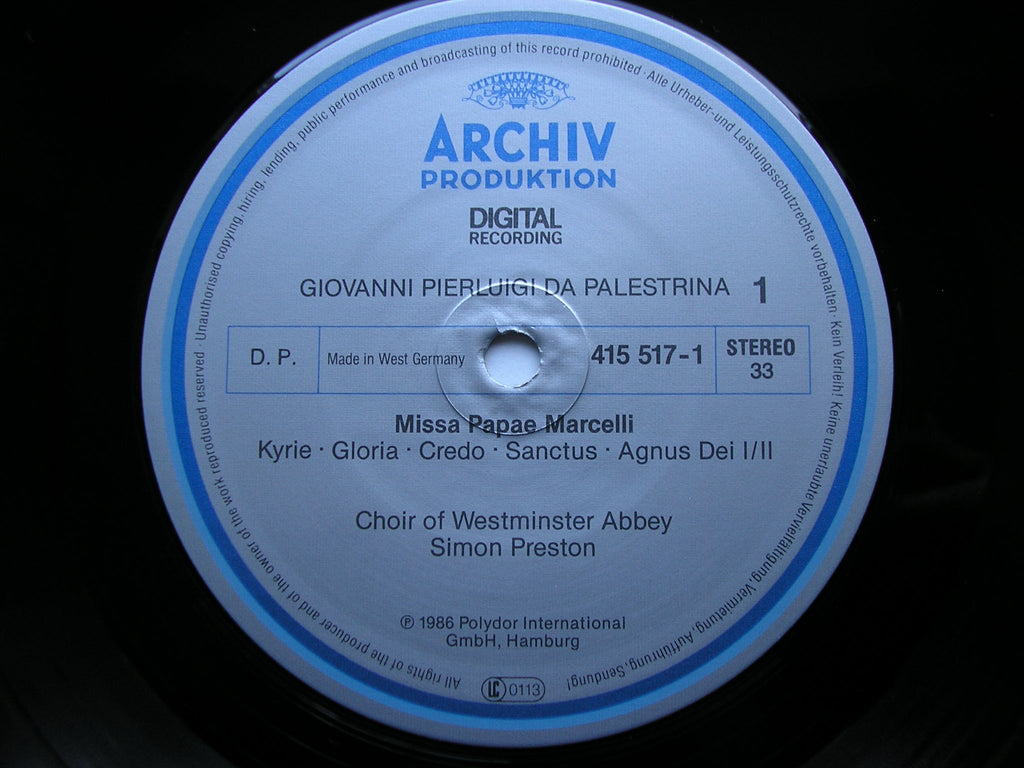 PALESTRINA: MISSA PAPAE MARCELLI / ALLEGRI: MISERERE     WESTMINSTER ABBEY CHOIR / PRESTON     415 517