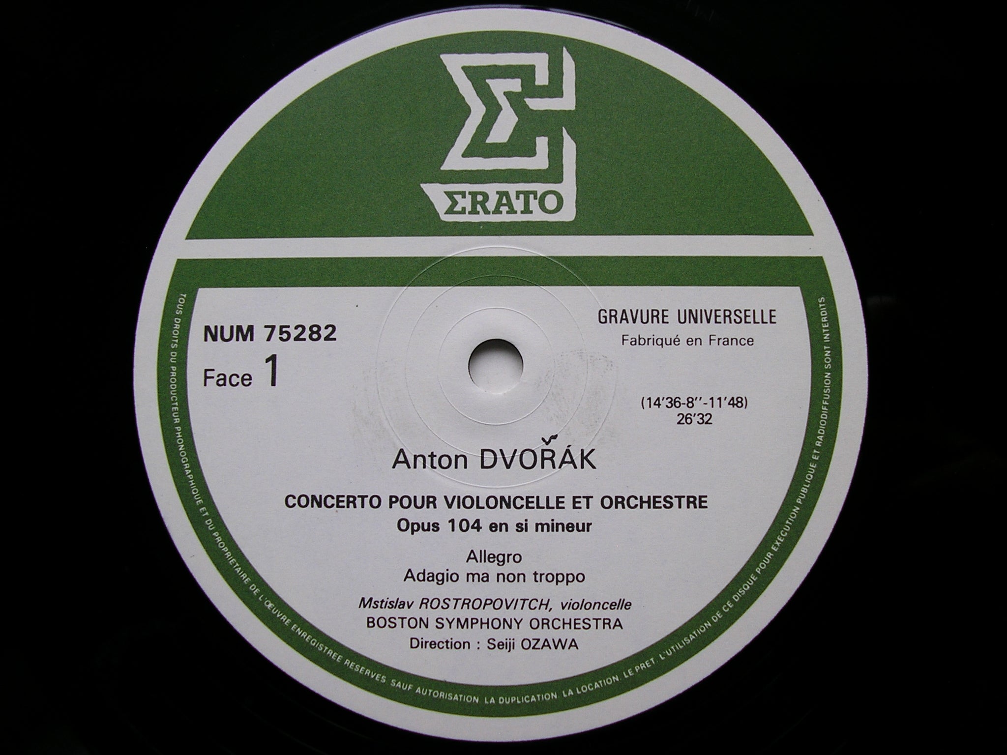 DVORAK: CELLO CONCERTO / TCHAIKOVSKY: ROCOCO VARIATIONS     ROSTROPOVICH / BOSTON SYMPHONY / OZAWA     NUM 75282