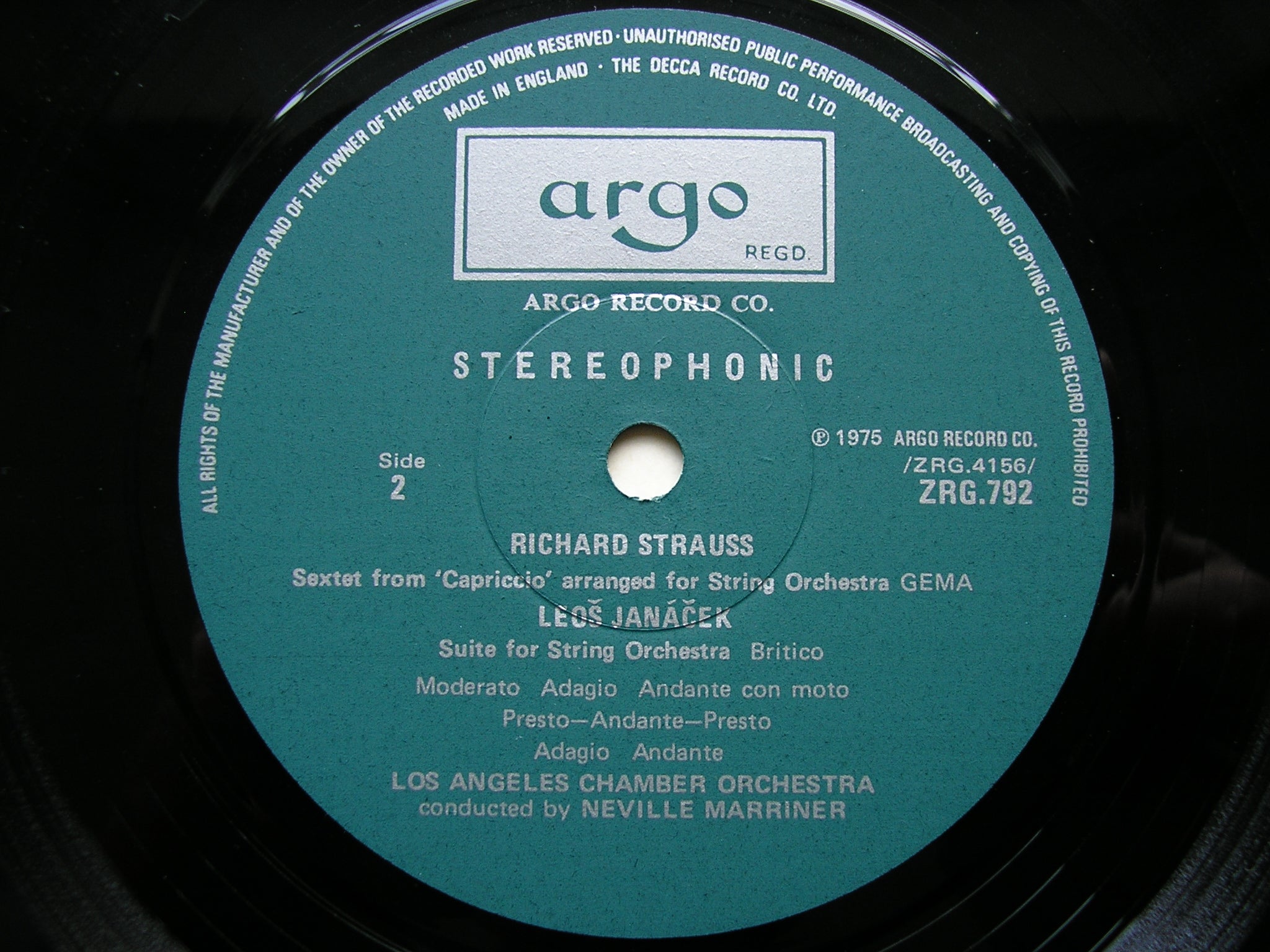 JANACEK / STRAUSS / SUK: MUSIC FOR STRINGS      MARRINER / LOS ANGELES CHAMBER ORCHESTRA   ZRG 792