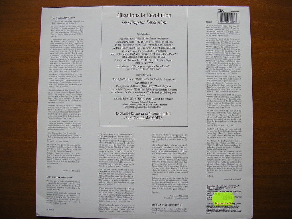 CHANTONS LA REVOLUTION: MUSIC TO CELEBRATE THE FRENCH REVOLUTION (1793)     M 45607