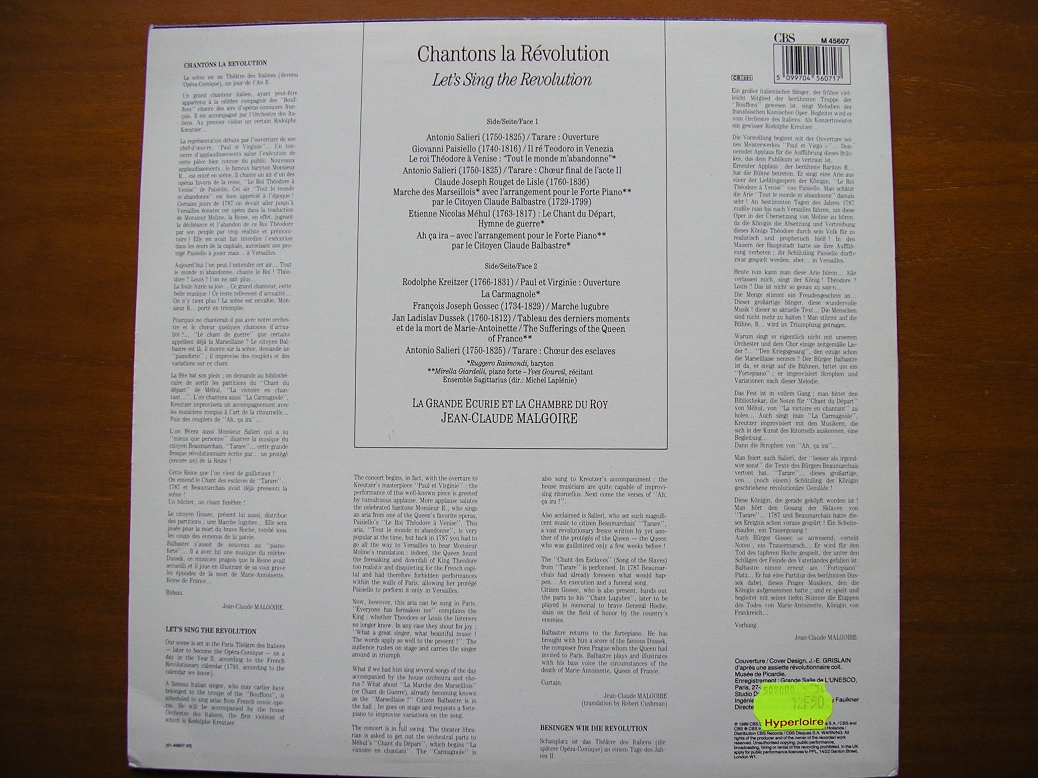 CHANTONS LA REVOLUTION: MUSIC TO CELEBRATE THE FRENCH REVOLUTION (1793)     M 45607