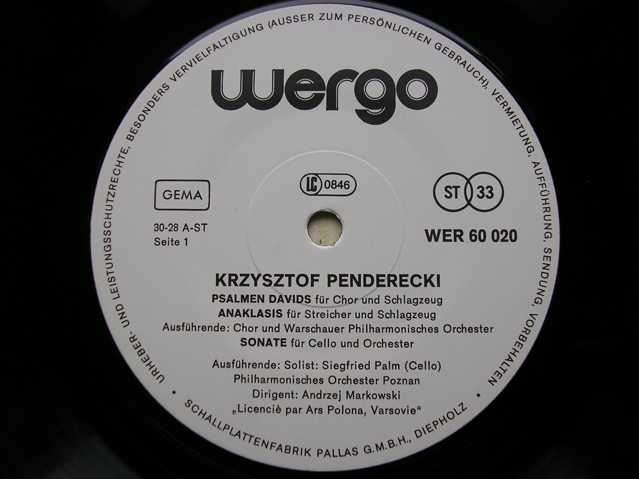 PENDERECKI: PSALMEN DAVIDS / ANAKLASIS / SONATA FOR CELLO & ORCHESTRA / FLUORESCENCES     PALM / WARSAW PHILHARMONIC / MARKOWSKI