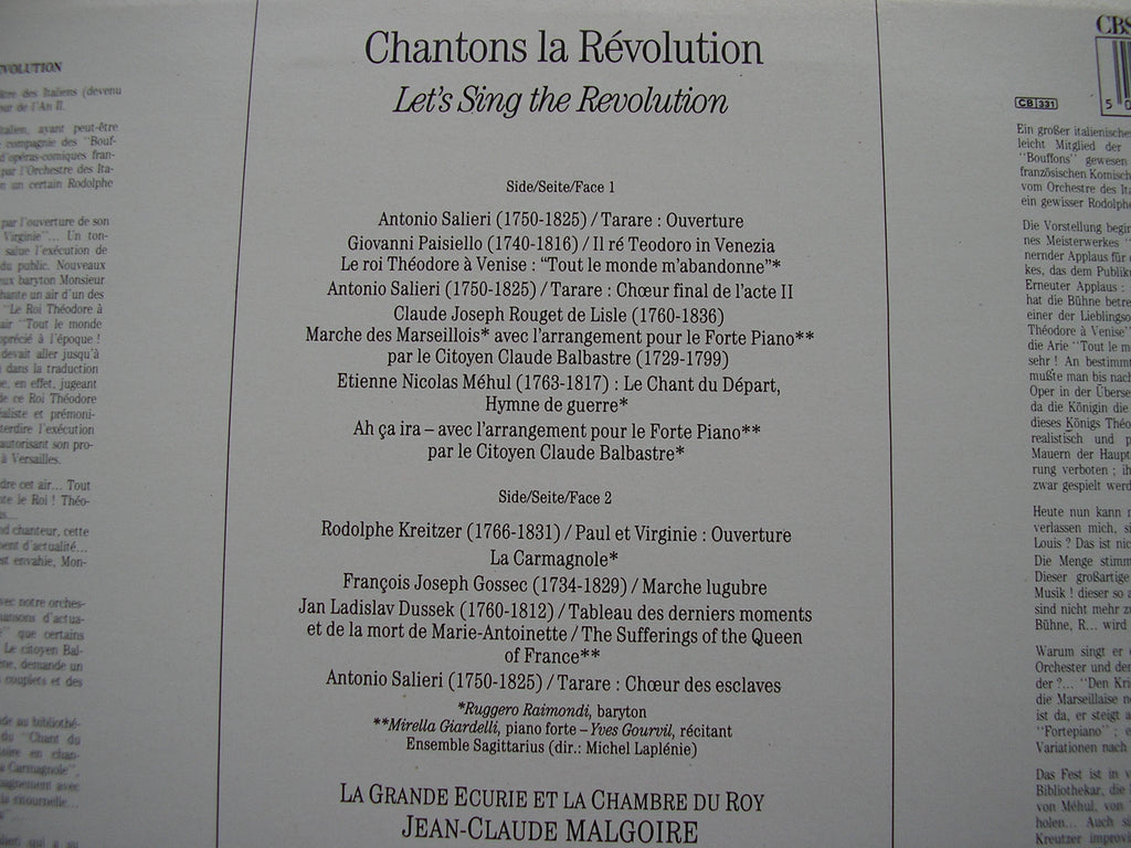 CHANTONS LA REVOLUTION: MUSIC TO CELEBRATE THE FRENCH REVOLUTION (1793)     M 45607