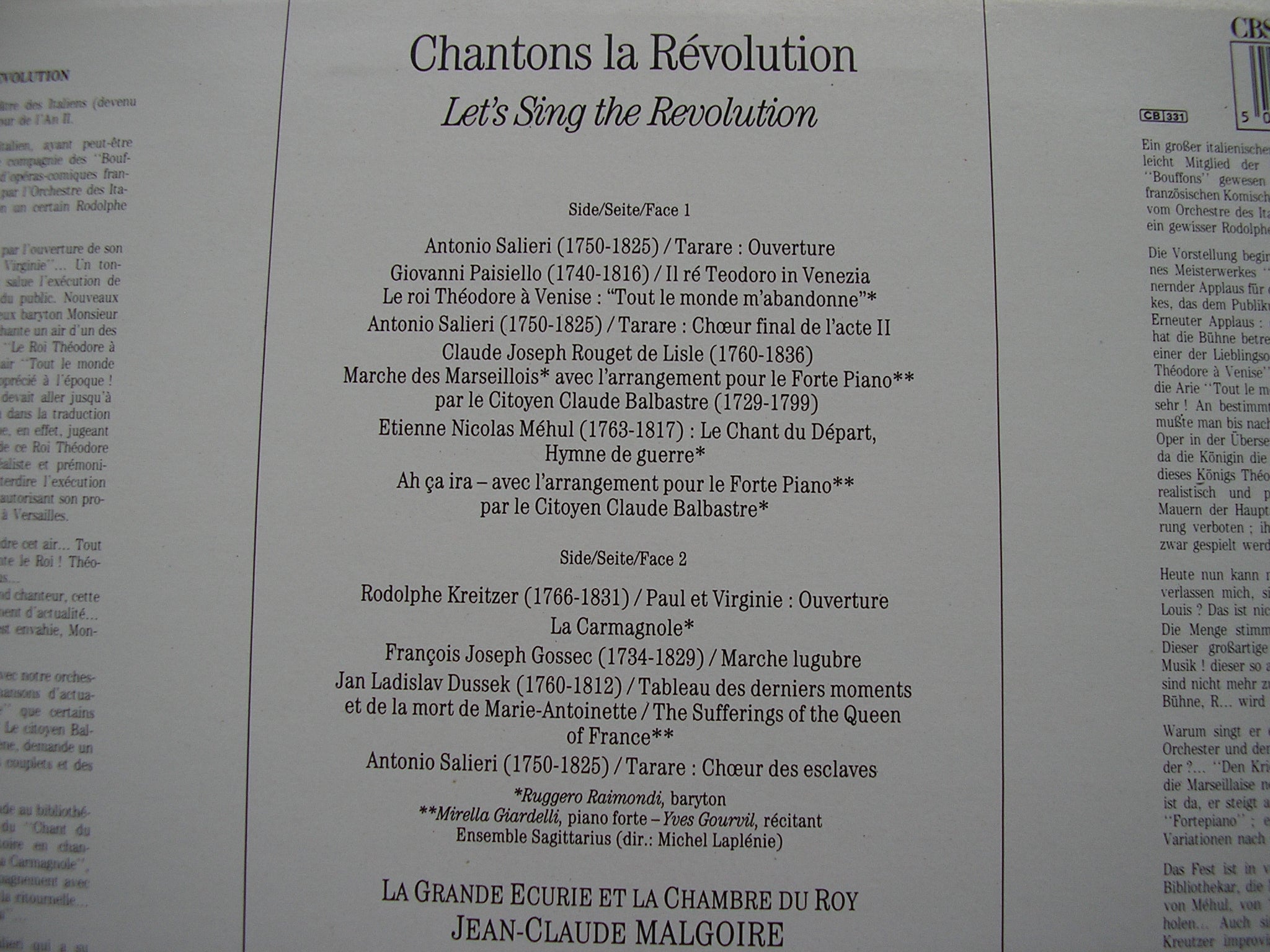 CHANTONS LA REVOLUTION: MUSIC TO CELEBRATE THE FRENCH REVOLUTION (1793)     M 45607