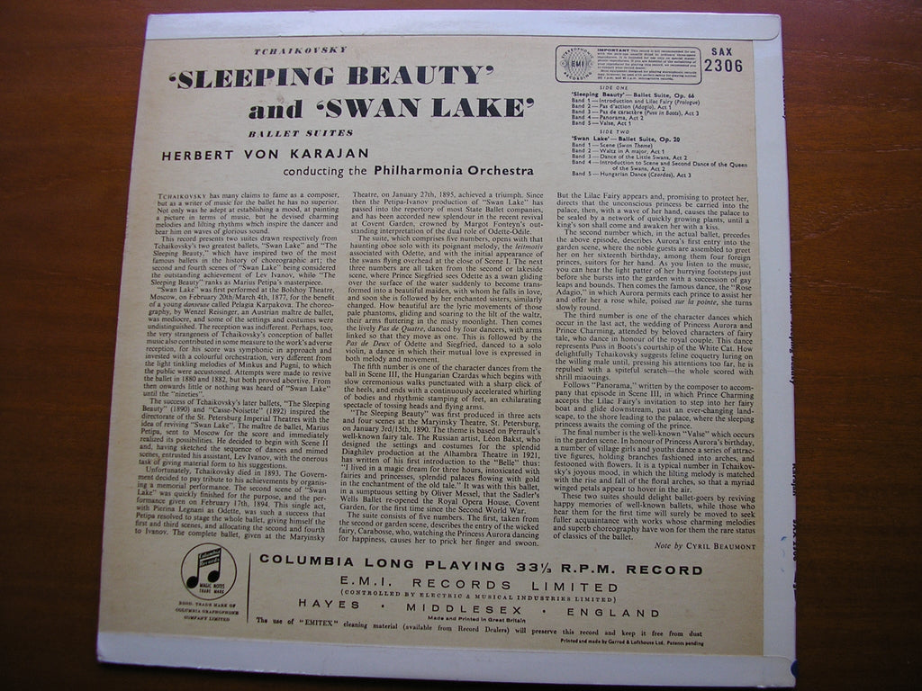 TCHAIKOVSKY: SWAN LAKE Suite / SLEEPING BEAUTY Suite    KARAJAN / PHILHARMONIA    SAX 2306