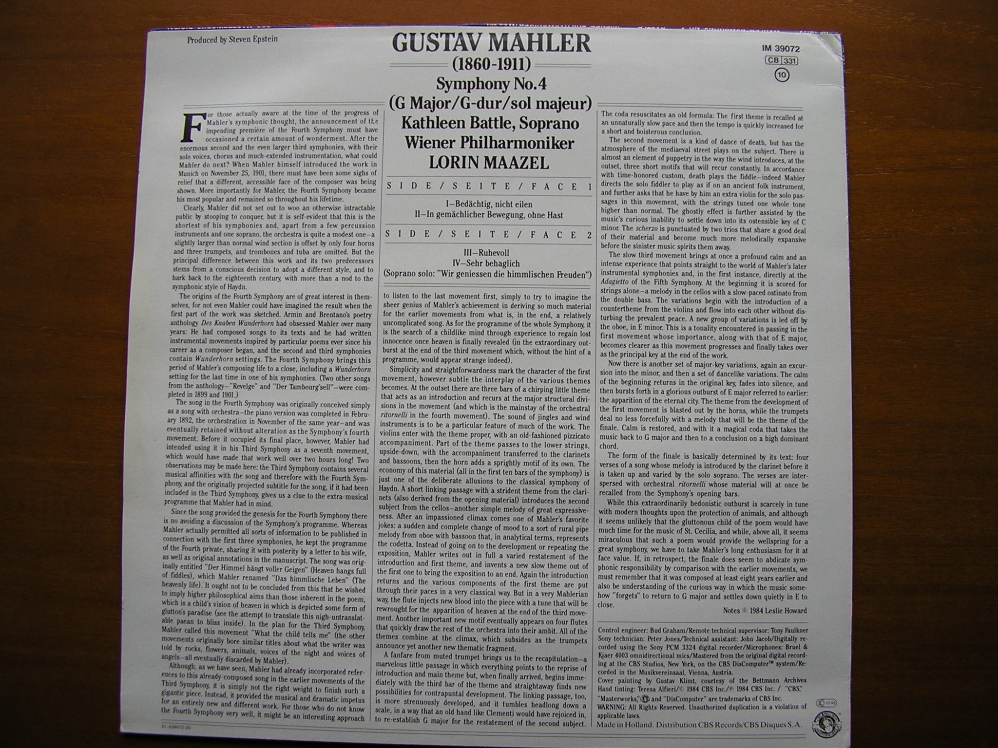 MAHLER: SYMPHONY No. 4     BATTLE / VIENNA PHILHARMONIC / MAAZEL     IM 39072