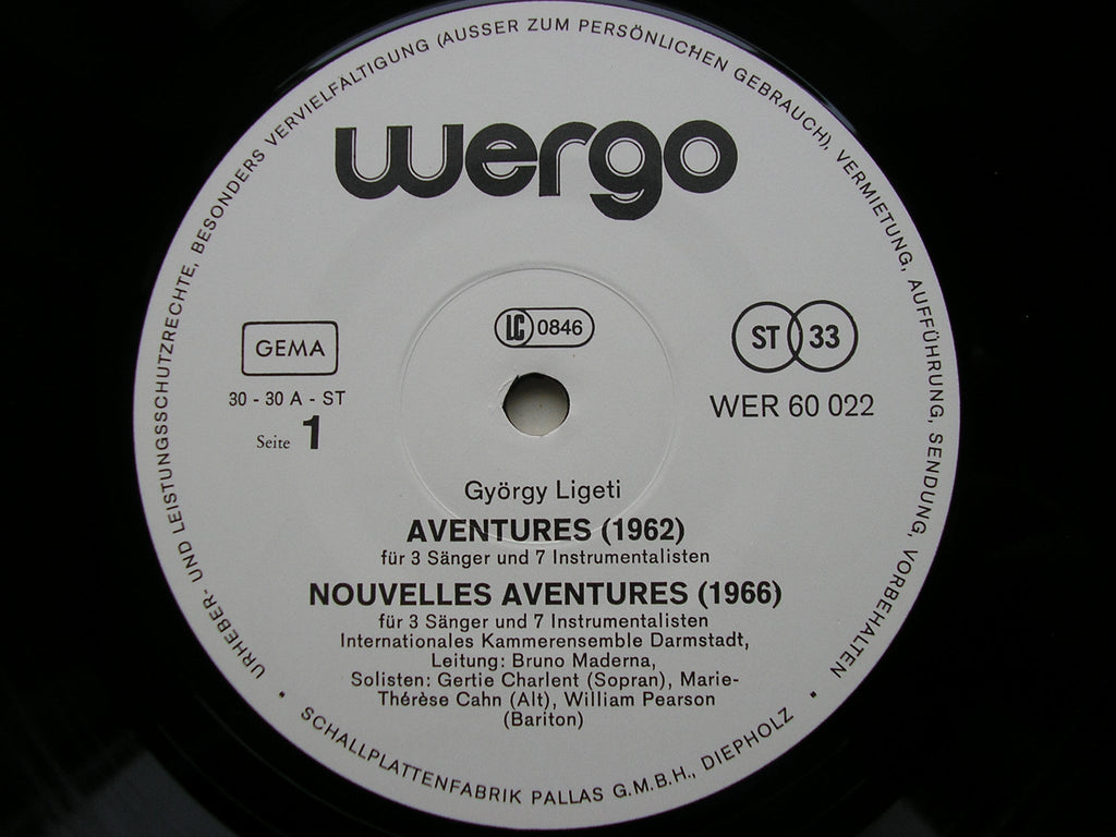 LIGETI: AVENTURES / ATMOSPHERES / VOLUMINA     SOLOISTS / WELIN / BADEN-BADEN SYMPHONY / BOUR     WER 60022