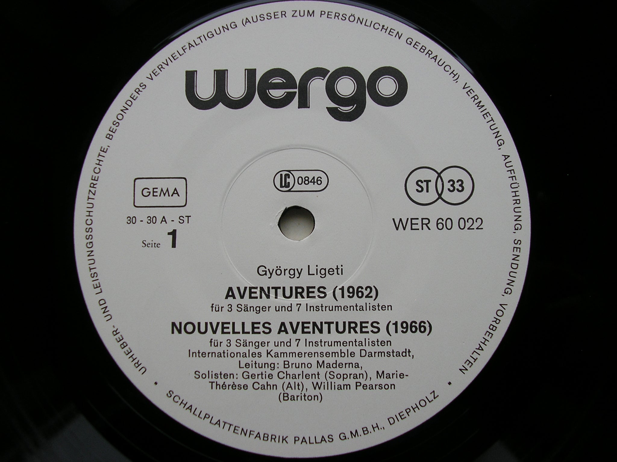 LIGETI: AVENTURES / ATMOSPHERES / VOLUMINA     SOLOISTS / WELIN / BADEN-BADEN SYMPHONY / BOUR     WER 60022