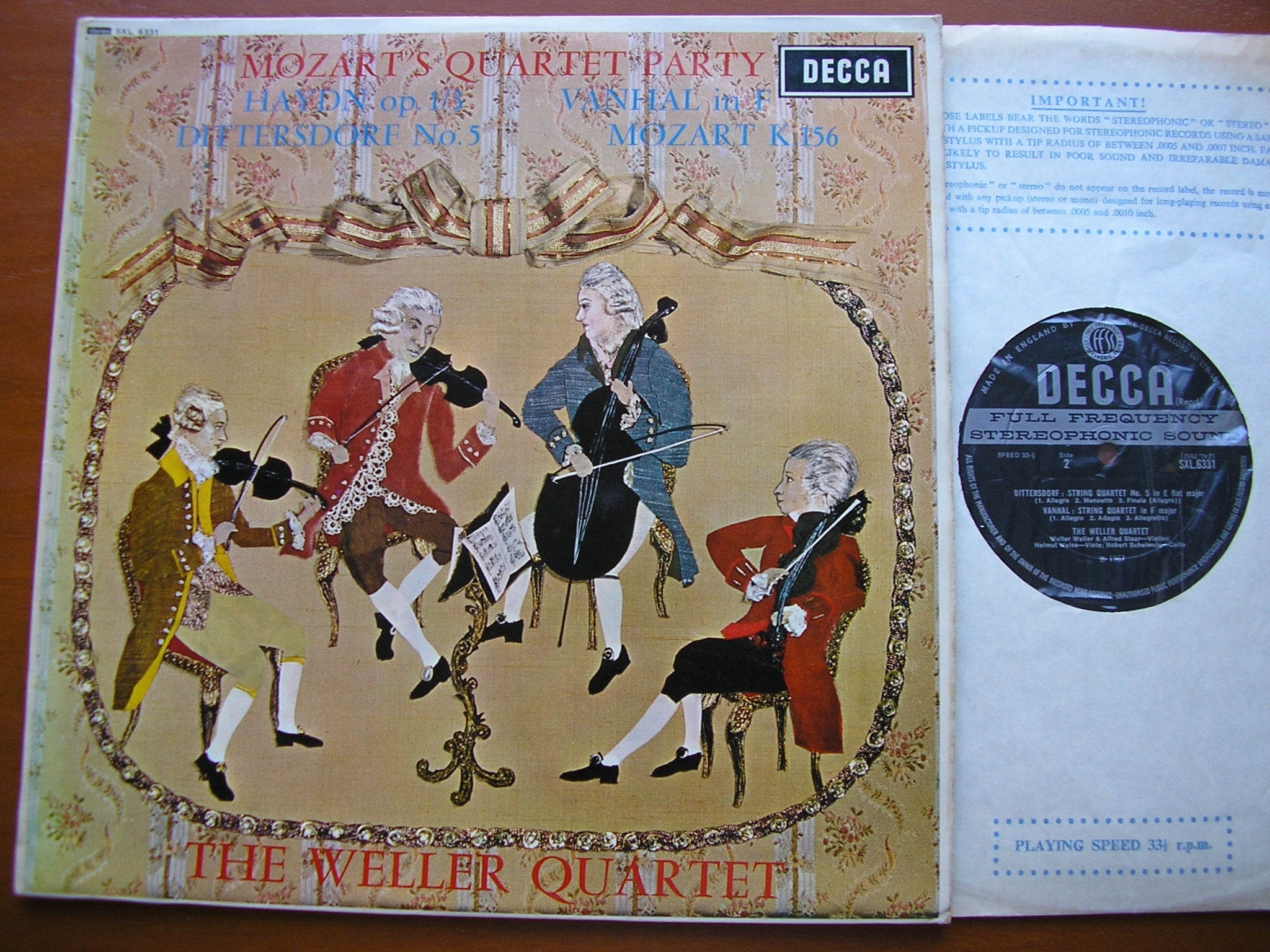 SXL 6331 MOZART'S QUARTET PARTY: DITTERSDORF / HAYDN / VANHAL / MOZART THE WELLER QUARTET