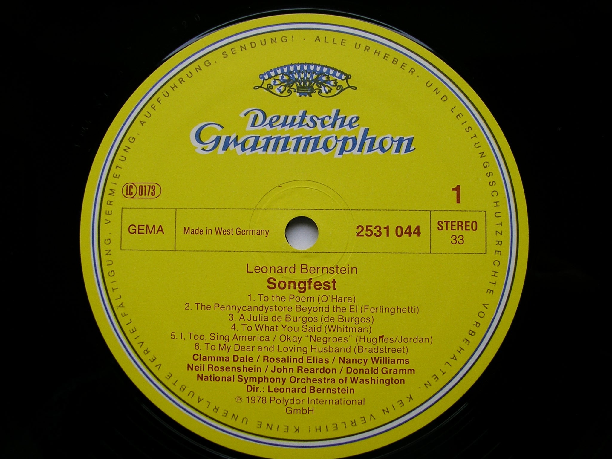BERNSTEIN: SONGFEST    SOLOISTS / NATIONAL SYMPHONY OF WASHINGTON / BERNSTEIN    2531 044