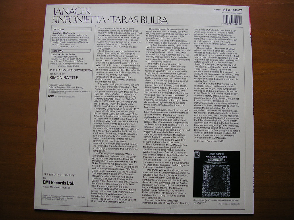 JANACEK: SINFONIETTA / TARAS BULBA     RATTLE / PHILHARMONIA     ASD 1435221