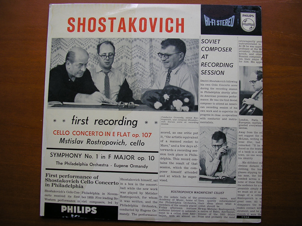 SHOSTAKOVICH: CELLO CONCERTO No. 1 / SYMPHONY No. 1    ROSTROPOVICH / PHILADELPHIA / ORMANDY     SABL 165