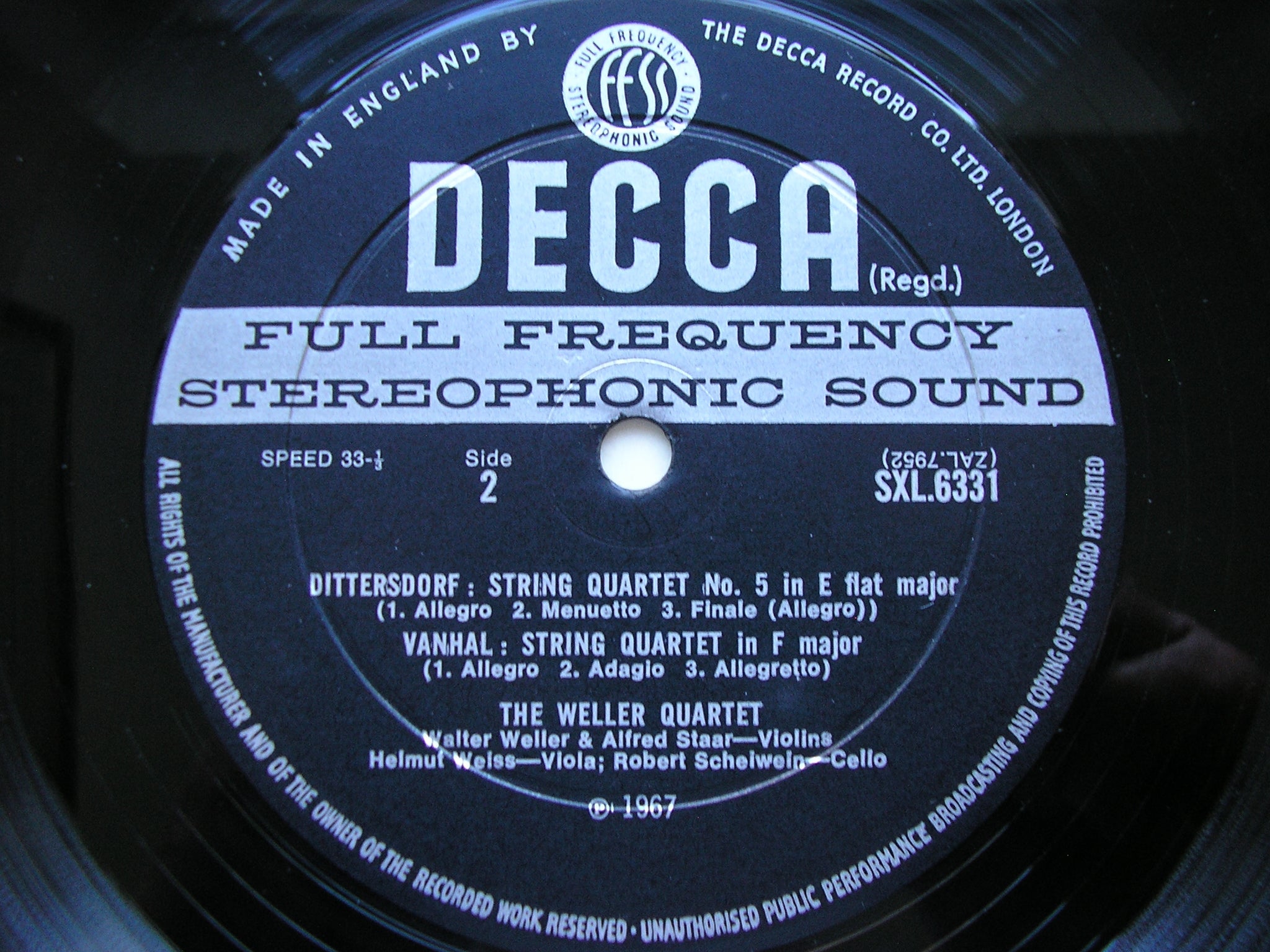 SXL 6331 MOZART'S QUARTET PARTY: DITTERSDORF / HAYDN / VANHAL / MOZART THE WELLER QUARTET