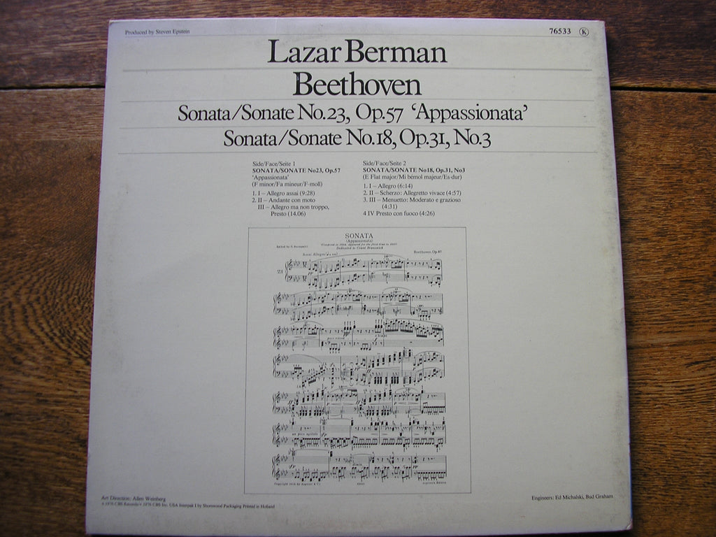 BEETHOVEN: PIANO SONATAS Nos. 18  & 23 'Appassionata'    LAZAR BERMAN    76533