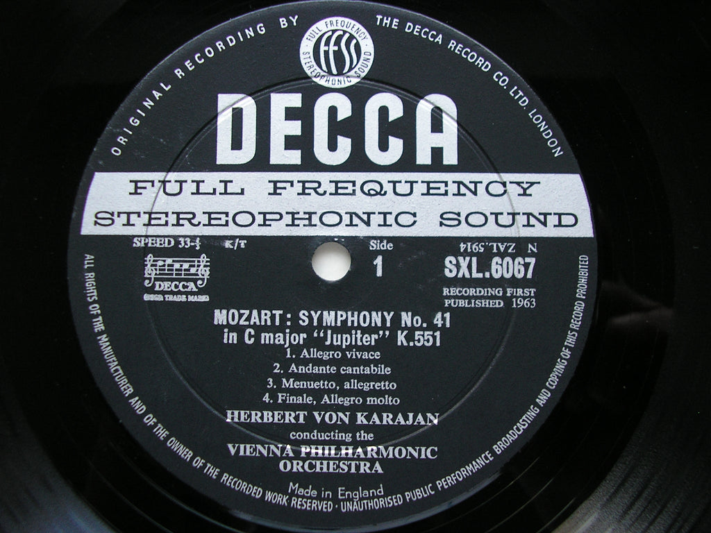 SXL 6067  MOZART: SYMPHONY No. 41 / HAYDN: SYMPHONY No. 103      KARAJAN / VIENNA PHILHARMONIC      ED1