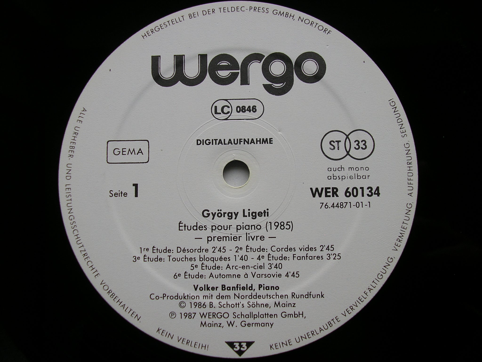 LIGETI: ETUDES FOR PIANO / MESSIAEN: VINGT REGARDS SUR L'ENFANT     VOLKER BANFIELD     WER 60134