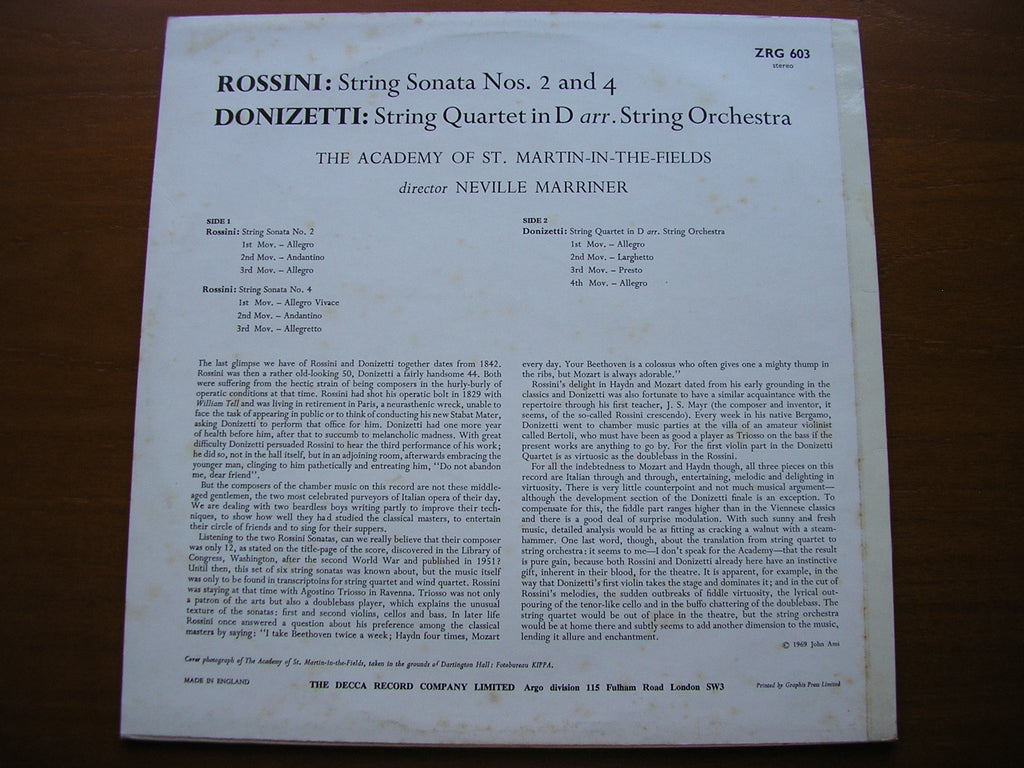 ROSSINI: STRING SONATAS Nos. 2 & 4 / DONIZETTI: STRING QUARTET in D    MARRINER / ASMIF    ZRG 603