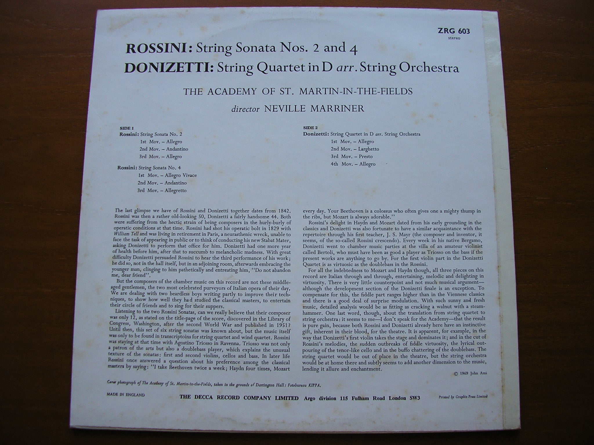 ROSSINI: STRING SONATAS Nos. 2 & 4 / DONIZETTI: STRING QUARTET in D    MARRINER / ASMIF    ZRG 603