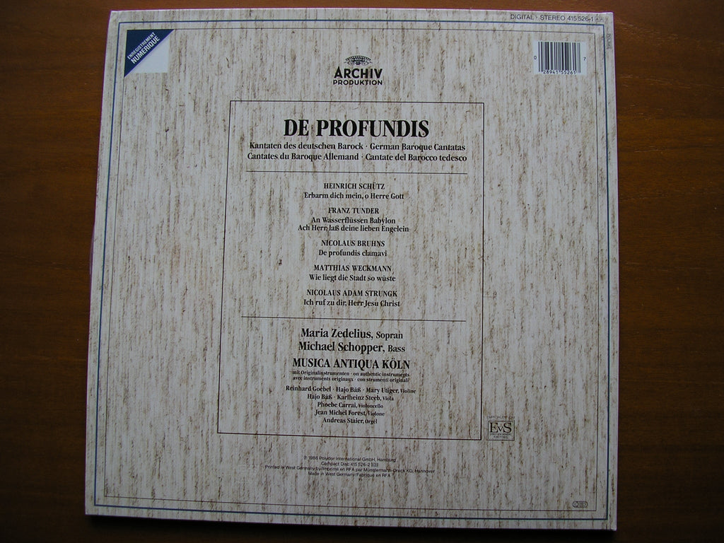 DE PROFUNDIS: GERMAN BAROQUE CANTATAS     SOLOISTS / MUSICA ANTIQUA COLOGNE      415 526