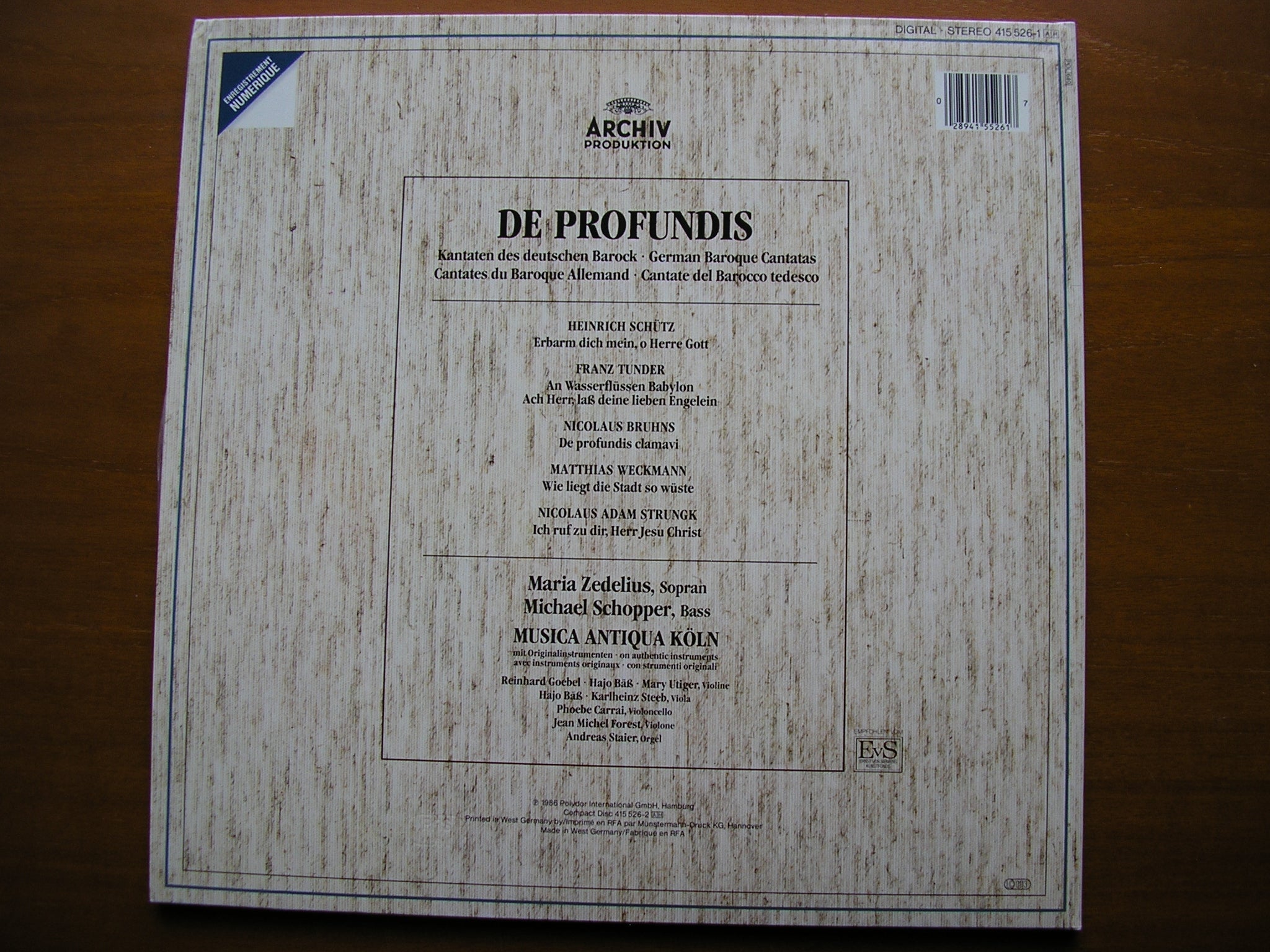 DE PROFUNDIS: GERMAN BAROQUE CANTATAS     SOLOISTS / MUSICA ANTIQUA COLOGNE      415 526