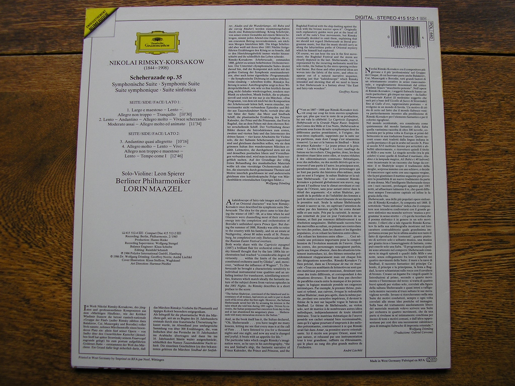 RIMSKY-KORSAKOV: SCHEHERAZADE    MAZEL / BERLIN PHILHARMONIC   415 512