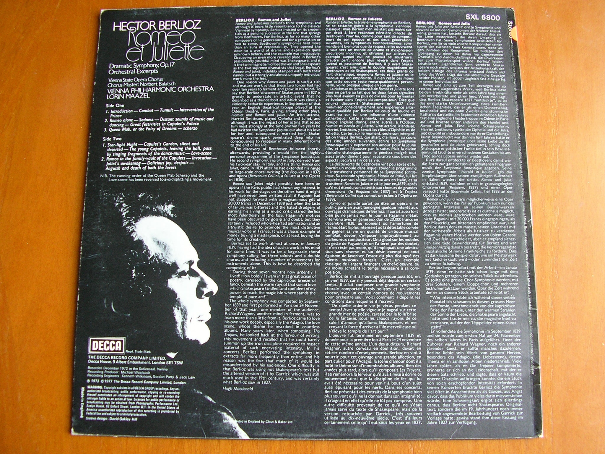 SXL 6800 BERLIOZ: ROMEO & JULIETTE excerpts MAAZEL / VIENNA PHILHARMONIC test pressing