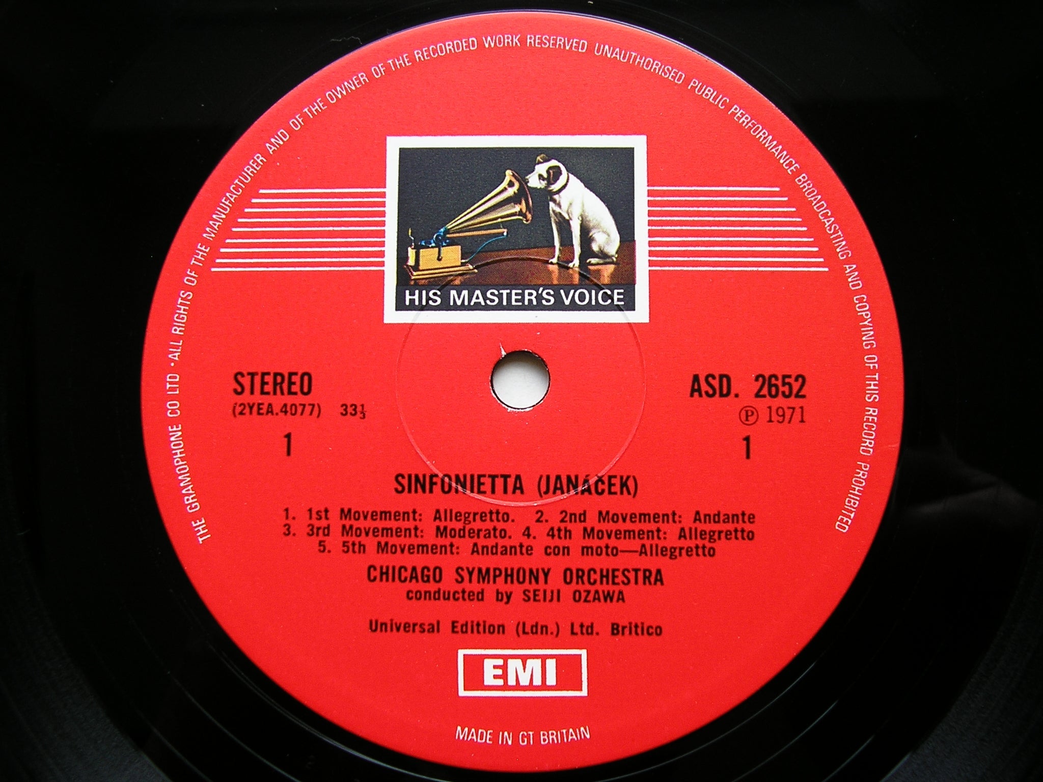 JANACEK: SINFONIETTA / LUTOSLAWSKI: CONCERTO FOR ORCHESTRA    OZAWA / CHICAGO SYMPHONY     ASD 2652