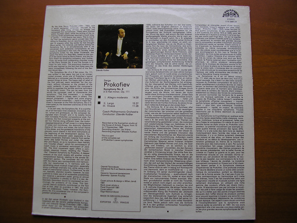 PROKOFIEV: SYMPHONY No. 6       KOSLER / CZECH PHILHARMONIC ORCHESTRA     1110 2966