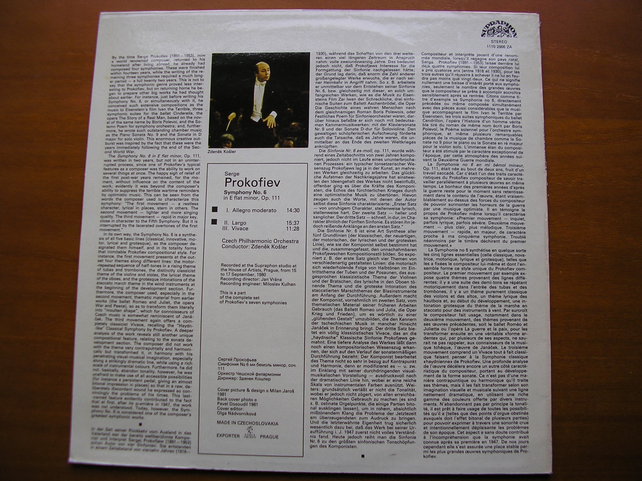 PROKOFIEV: SYMPHONY No. 6       KOSLER / CZECH PHILHARMONIC ORCHESTRA     1110 2966