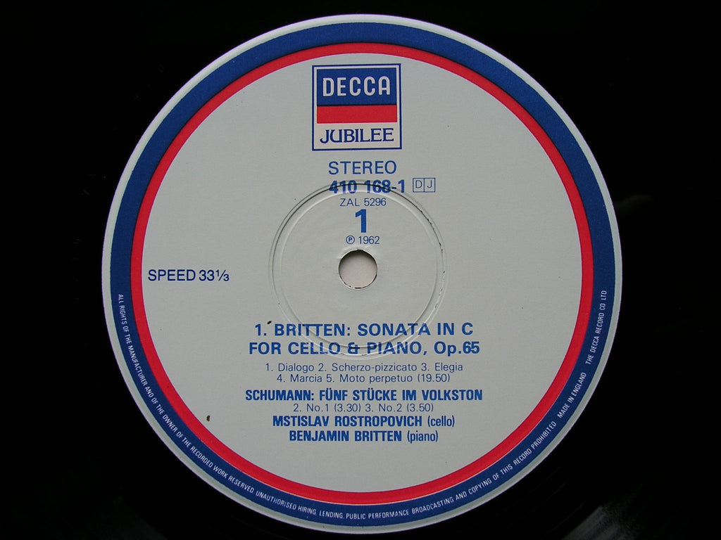 BRITTEN / DEBUSSY / SCHUMANN: MUSIC FOR CELLO & PIANO     ROSTROPOVICH / BRITTEN    410 168