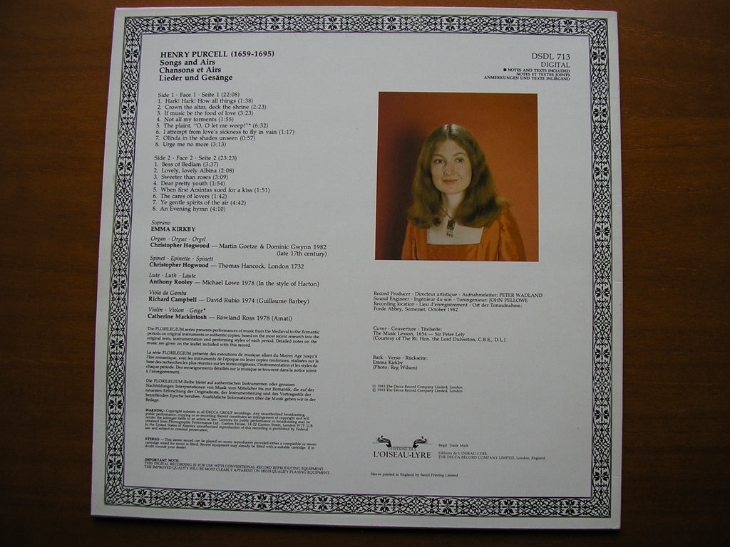 PURCELL: SONGS & AIRS     KIRKBY / ROOLEY / HOGWOOD      DSDL 713