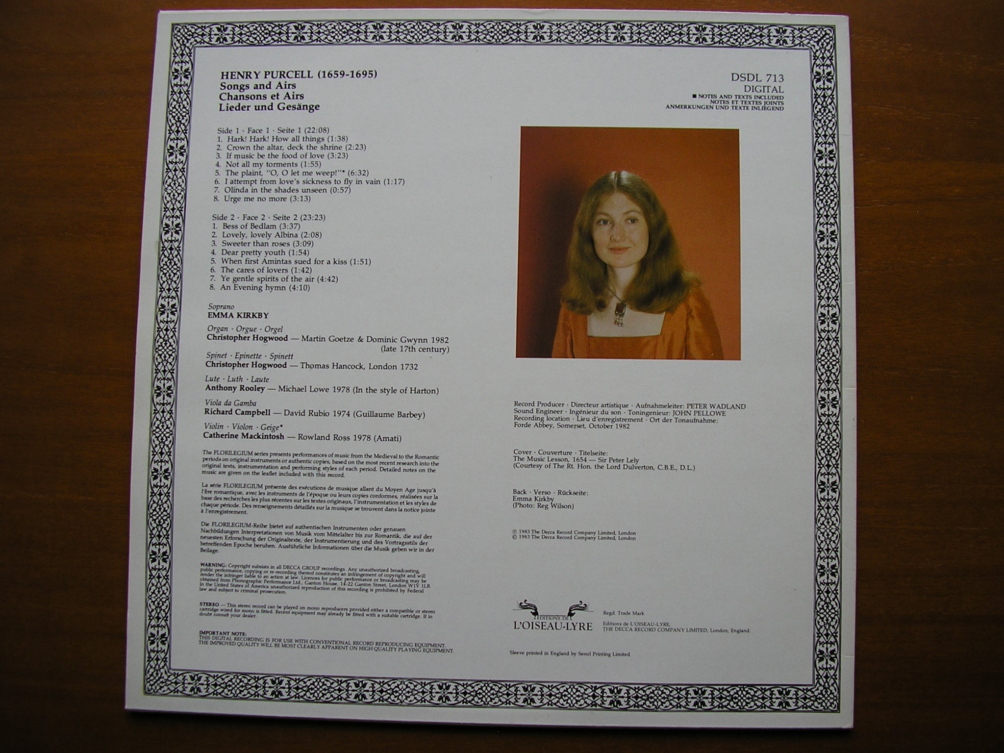 PURCELL: SONGS & AIRS     KIRKBY / ROOLEY / HOGWOOD      DSDL 713