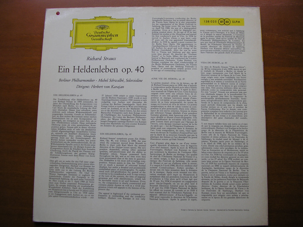 STRAUSS: EIN HELDENLEBEN       KARAJAN / BERLIN PHILHARMONIC     138 025