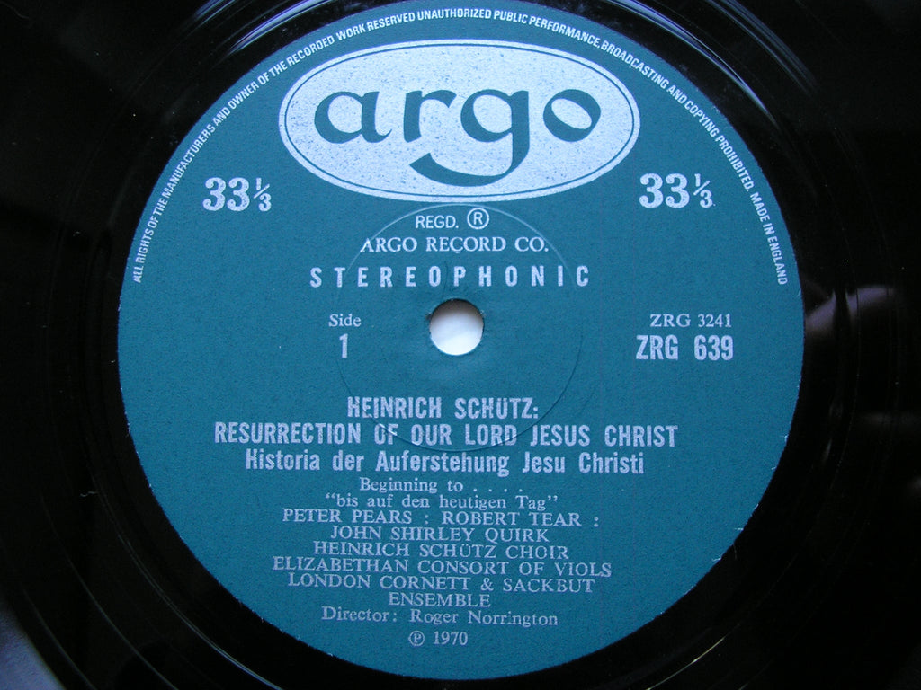 SCHUTZ: THE RESURRECTION      SOLOISTS /HEINRICH SCHUTZ CHOIR / NORRINGTON      ZRG 639