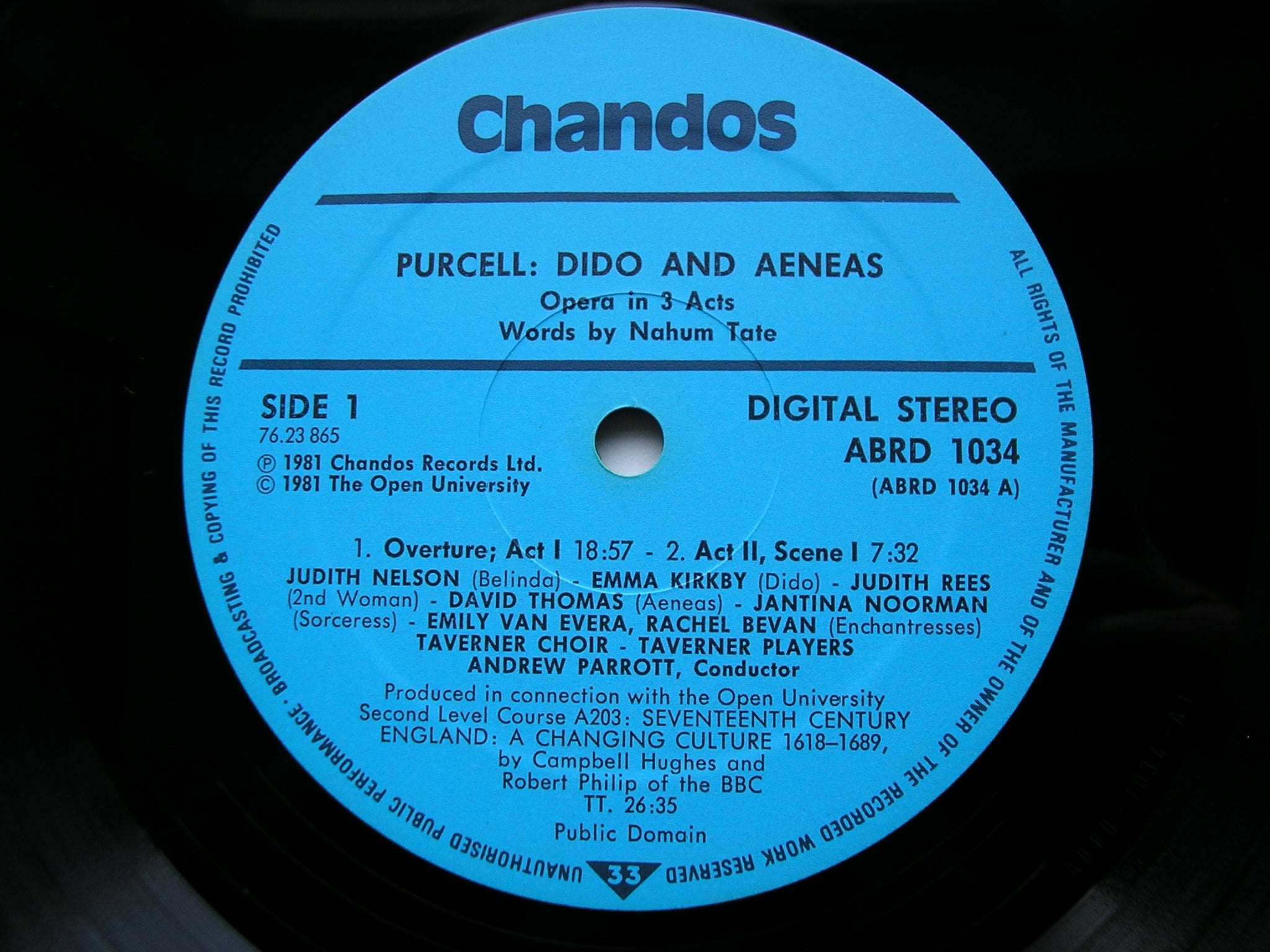 PURCELL: DIDO & AENEAS (1689)   KIRKBY /NELSON / THOMAS / TAVERNER PLAYERS / PARROTT    ABRD  1034    ABRD 1034