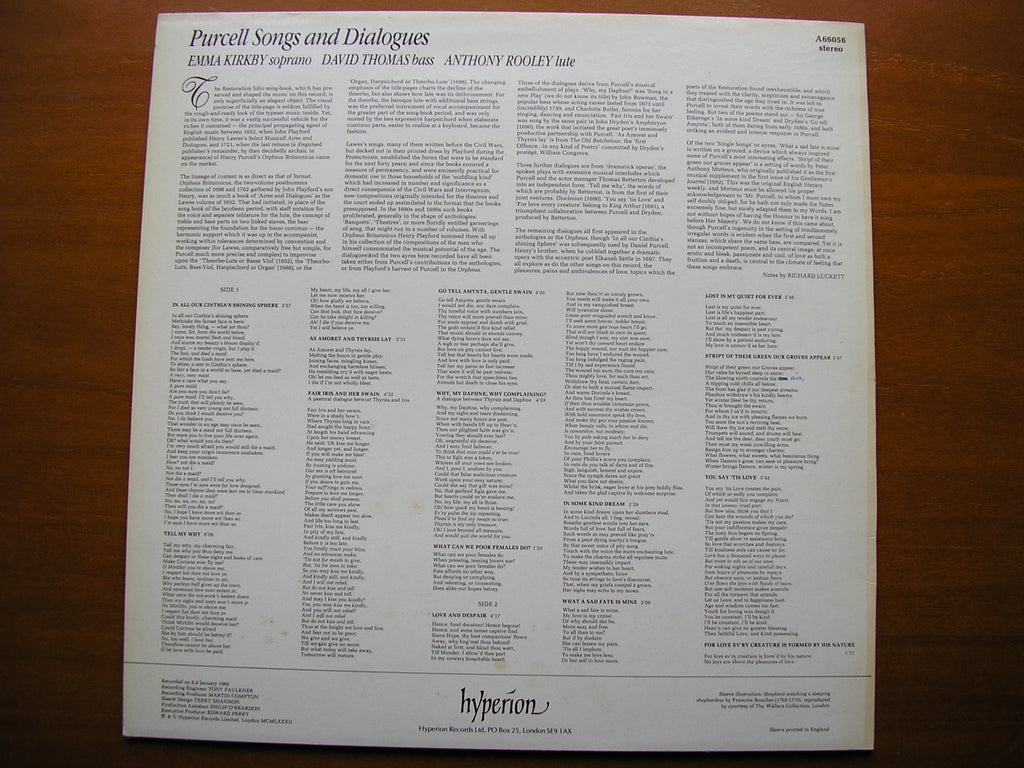 PURCELL: SONGS & DIALOGUES     KIRKBY / THOMAS / ROOLEY      A66056