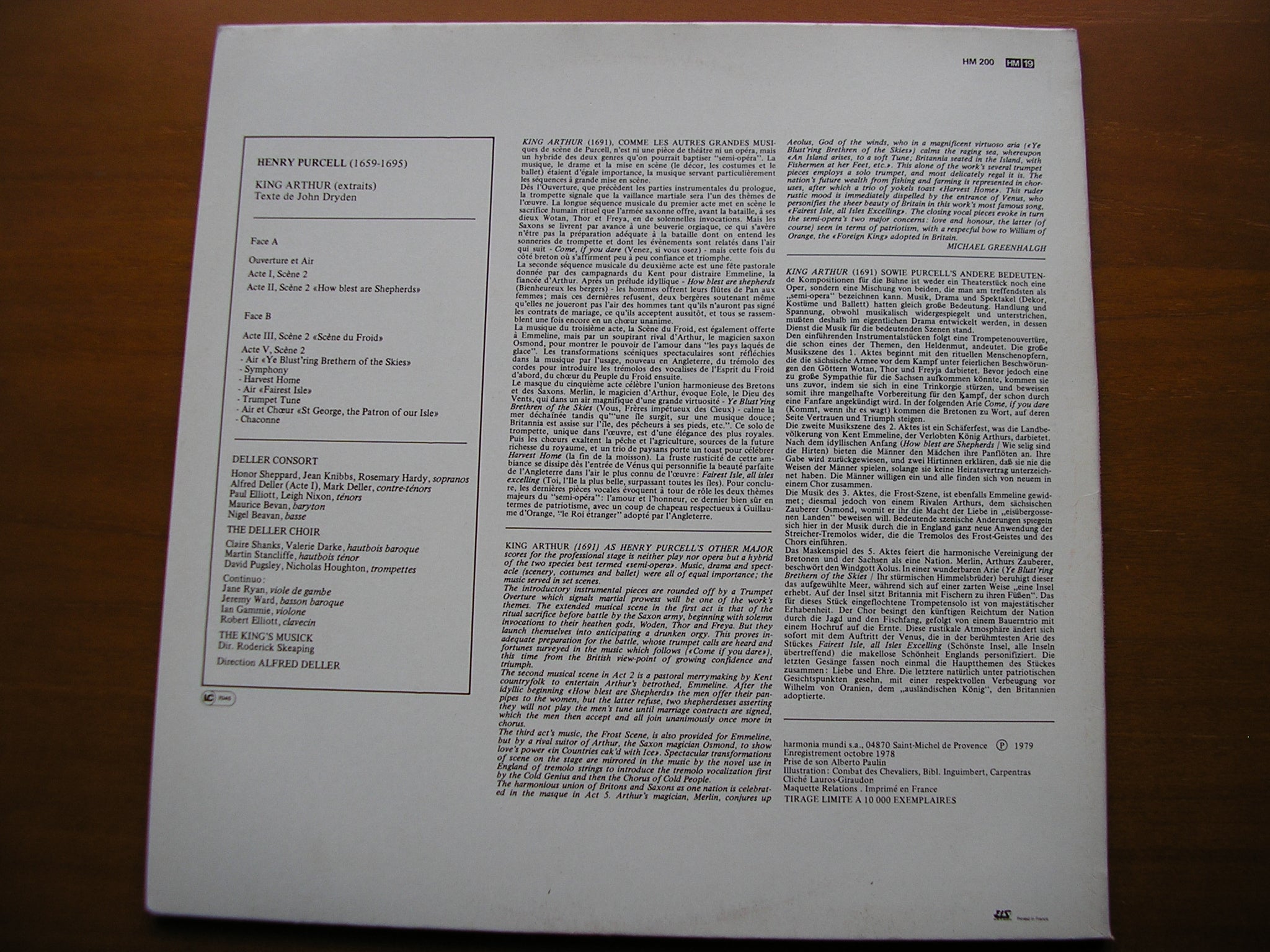 PURCELL: KING ARTHUR (1691)  excerpts     DELLER CONSORT / THE KING'S MUSICK / DELLER     HM 200