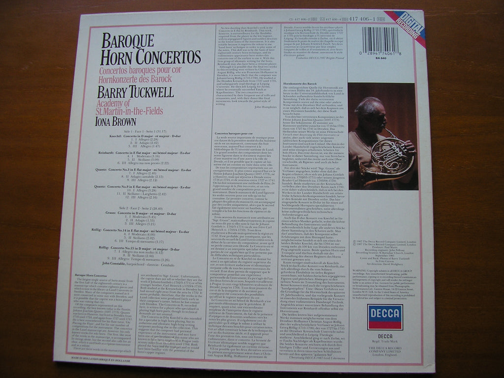 BAROQUE HORN CONCERTOS: ROLLIG / KNECHTL / REINHARDT / QUANTZ / GRAUN      TUCKWELL / ASMIF / BROWN     417 406